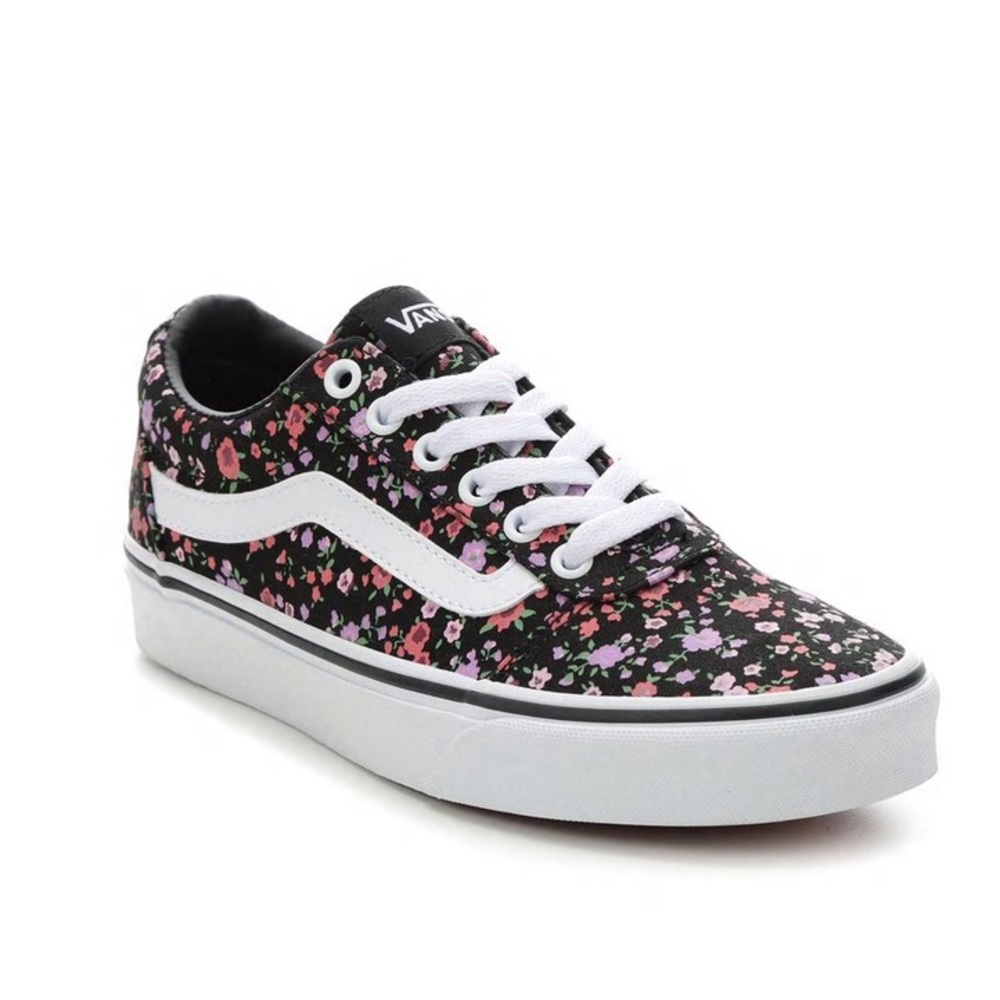Black floral women’s vans skate shoe